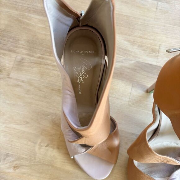 Donald J Pliner Pink Brown Ikaya Folded Italian Leather Heeled Zip Sandal SZ 8B - Picture 9 of 13